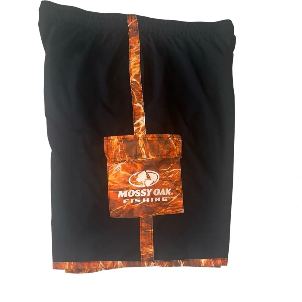 Mossy Oak Fishing Swim Trunks Men’s Large Black Orange Camo Summer Boating Lake